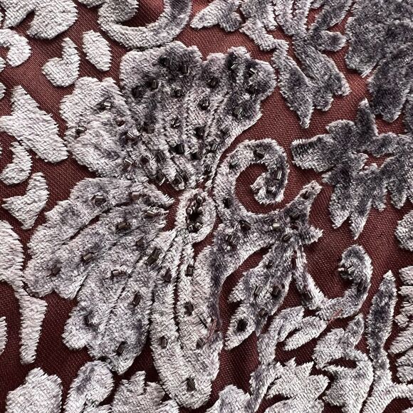 Vtg Eva Blue Y2k Mauve Burnout Velvet MIDI Dress 12 Beaded Lined Fairy Whimsical - Picture 4 of 11